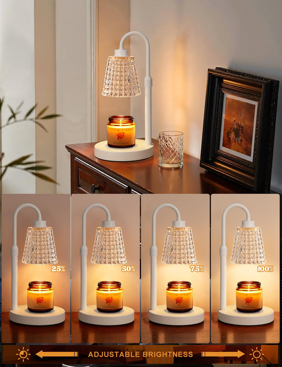 Gold Candle Warmer Lamp with Timer, Dimmable Candle Warmer for Jar Candles, Height Adjustable Wax Melts Warmer, Birthday Gifts for Women Mom, House Warming Gifts New Home Decor