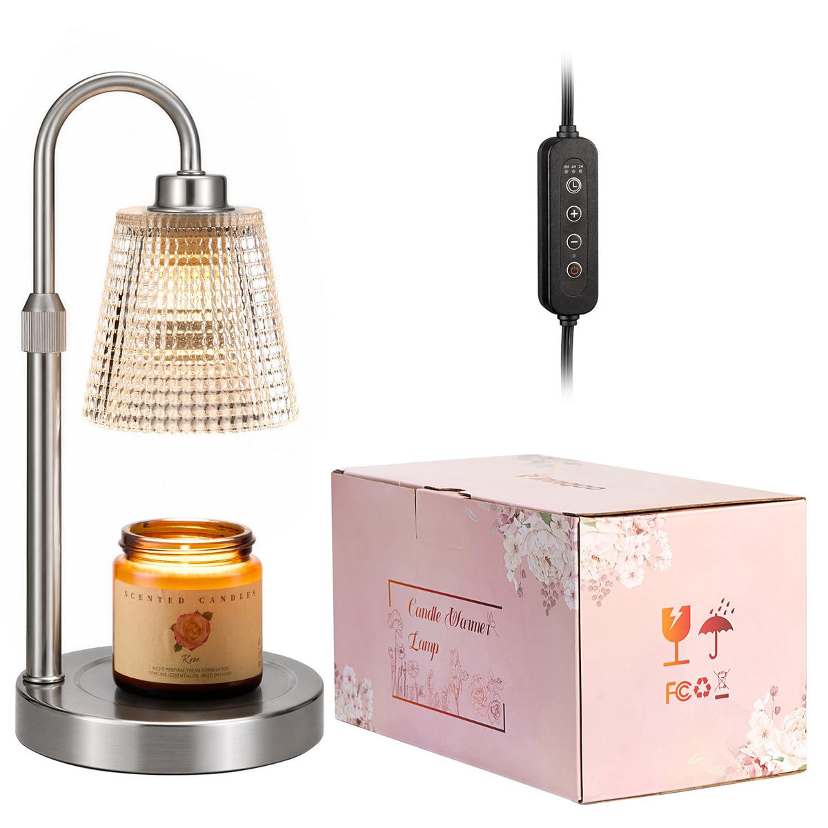 Gold Candle Warmer Lamp with Timer, Dimmable Candle Warmer for Jar Candles, Height Adjustable Wax Melts Warmer, Birthday Gifts for Women Mom, House Warming Gifts New Home Decor