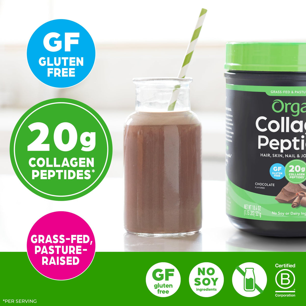 Orgain 20g Hydrolyzed Collagen Peptides + 50 Organic Superfoods Powder, 1lb