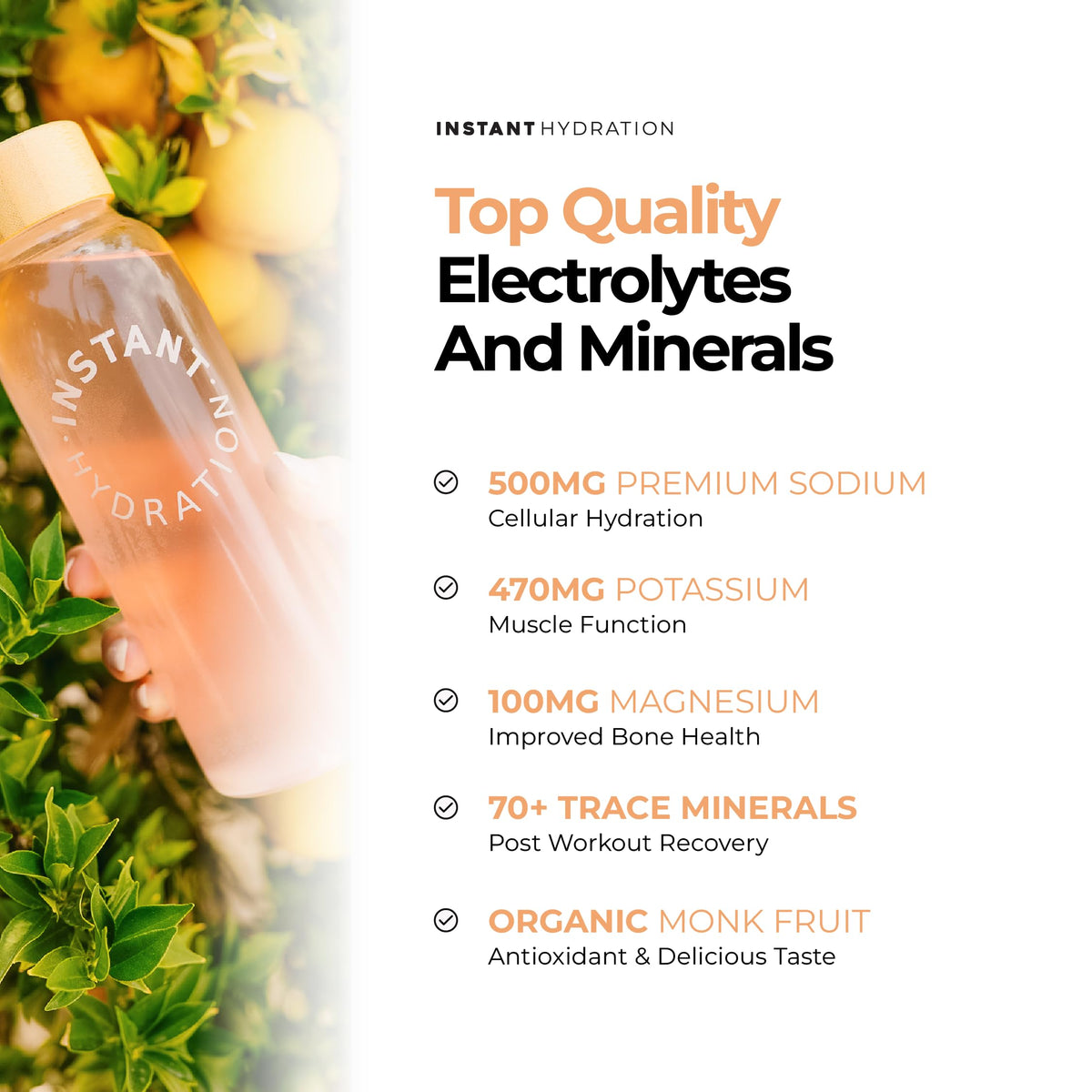 Instant Hydration Sugar Free Electrolytes Powder Packets - Strawberry Lemon Electrolyte Drink Mix & Travel Essentials - Post Workout Recovery, Brain Health, Muscle & Tissue Support - 20 Sticks