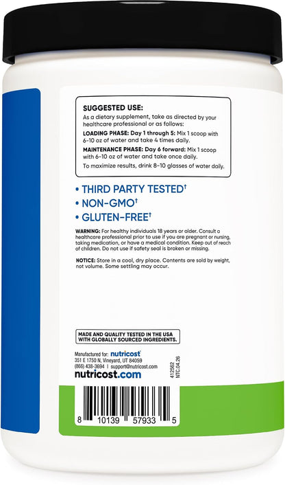 Nutricost Micronized Creatine Monohydrate Powder - 500g (100 Servings) - Pure Unflavored - 5g Per Serving - Non-GMO, Gluten Free