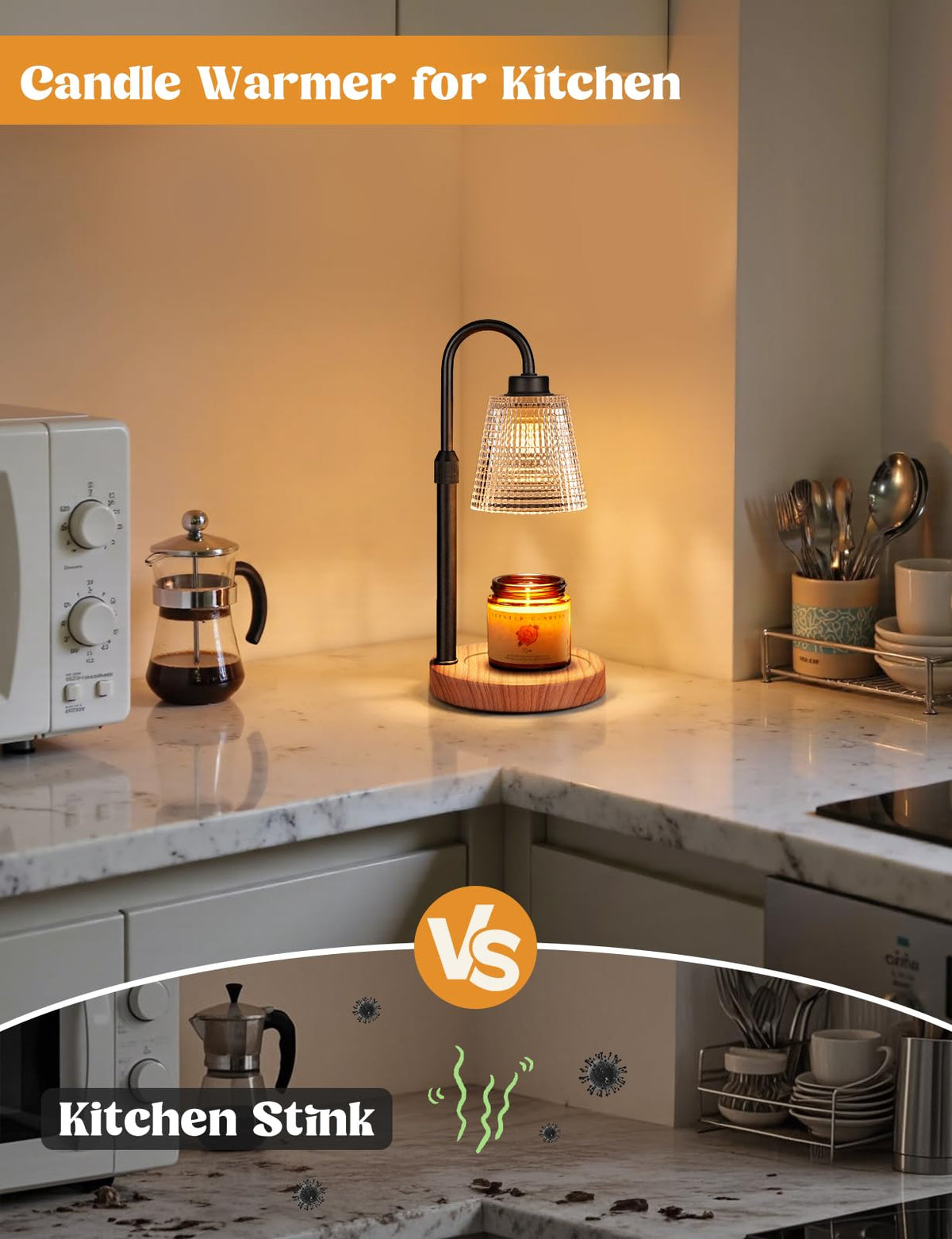 Gold Candle Warmer Lamp with Timer, Dimmable Candle Warmer for Jar Candles, Height Adjustable Wax Melts Warmer, Birthday Gifts for Women Mom, House Warming Gifts New Home Decor
