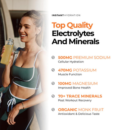 Instant Hydration Sugar Free Electrolytes Powder Packets - Strawberry Lemon Electrolyte Drink Mix & Travel Essentials - Post Workout Recovery, Brain Health, Muscle & Tissue Support - 20 Sticks
