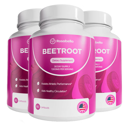 Rosabella Organic Beet Root Capsules - 1300mg Beet Root Powder Aids Healthy Circulation & Vitality, Non-GMO, Beet Root Supplement - 60 Capsules, 30-Day Supply