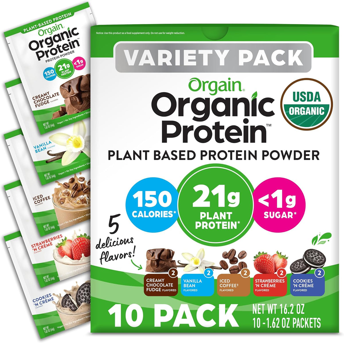 Orgain Organic Vegan 21g Protein Powder, Strawberries & Cream, 2.03 lb