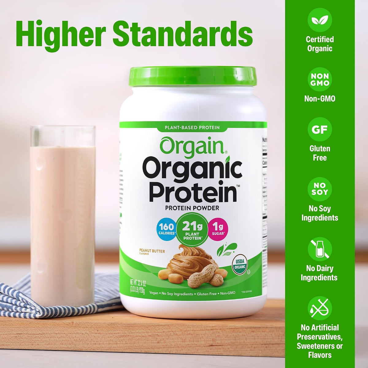 Orgain Organic Vegan 21g Protein Powder, Strawberries & Cream, 2.03 lb