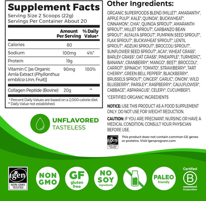 Orgain 20g Hydrolyzed Collagen Peptides + 50 Organic Superfoods Powder, 1lb