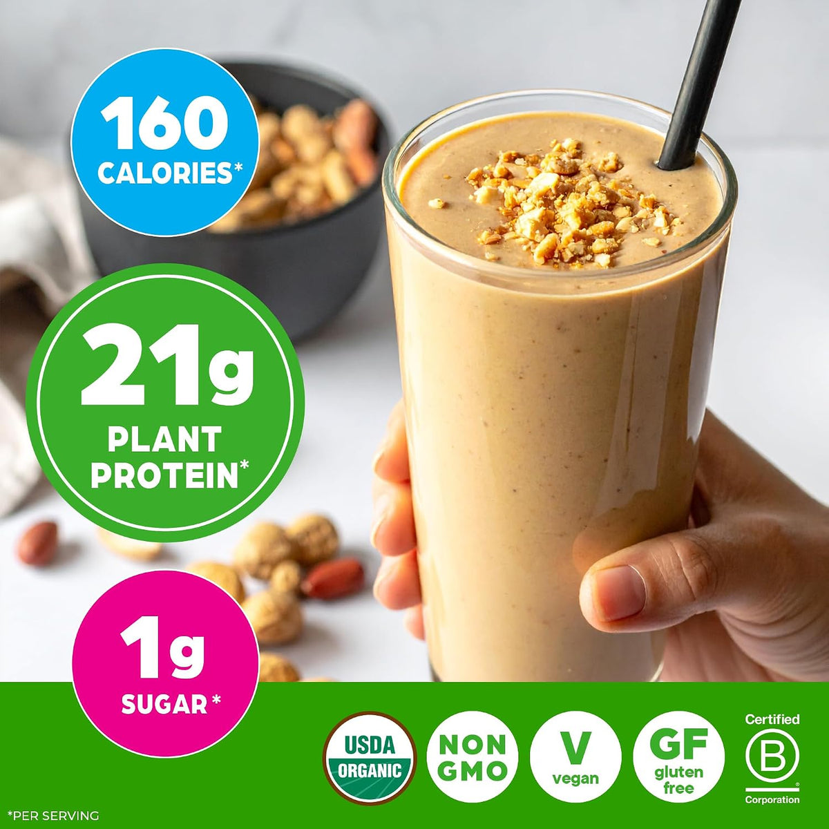 Orgain Organic Vegan 21g Protein Powder, Strawberries & Cream, 2.03 lb