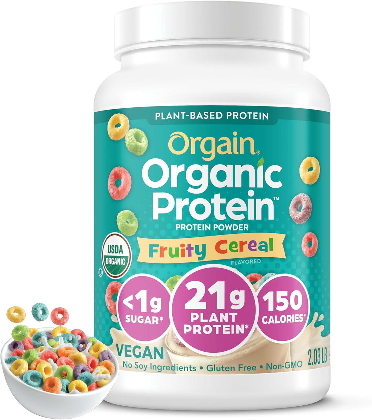Orgain Organic Vegan 21g Protein Powder, Strawberries & Cream, 2.03 lb