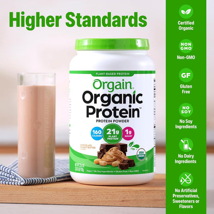 Orgain Organic Vegan 21g Protein Powder, Strawberries & Cream, 2.03 lb