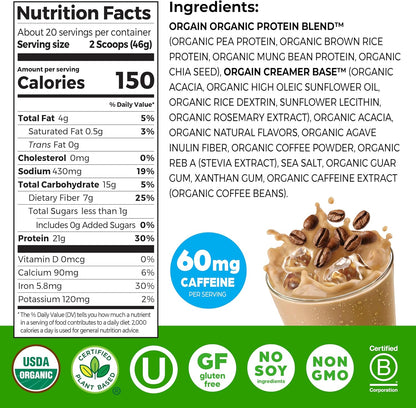 Orgain Organic Vegan 21g Protein Powder, Strawberries & Cream, 2.03 lb
