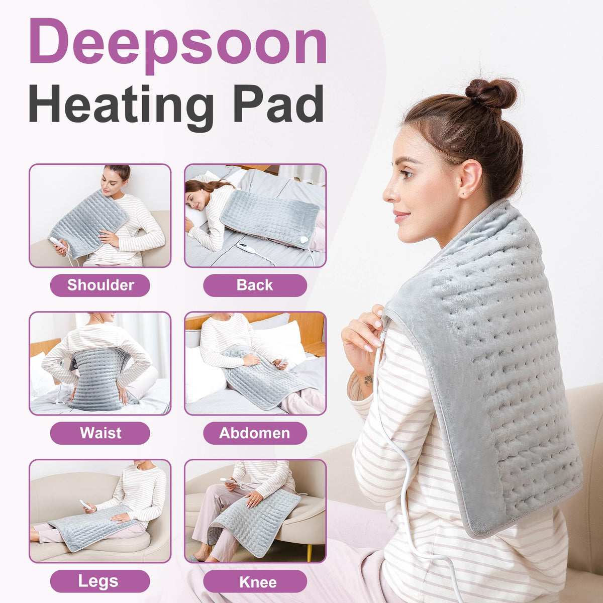 Heating Pad,Electric Heating Pad,Heating Pad for Back,Light Gray,24x12Inch