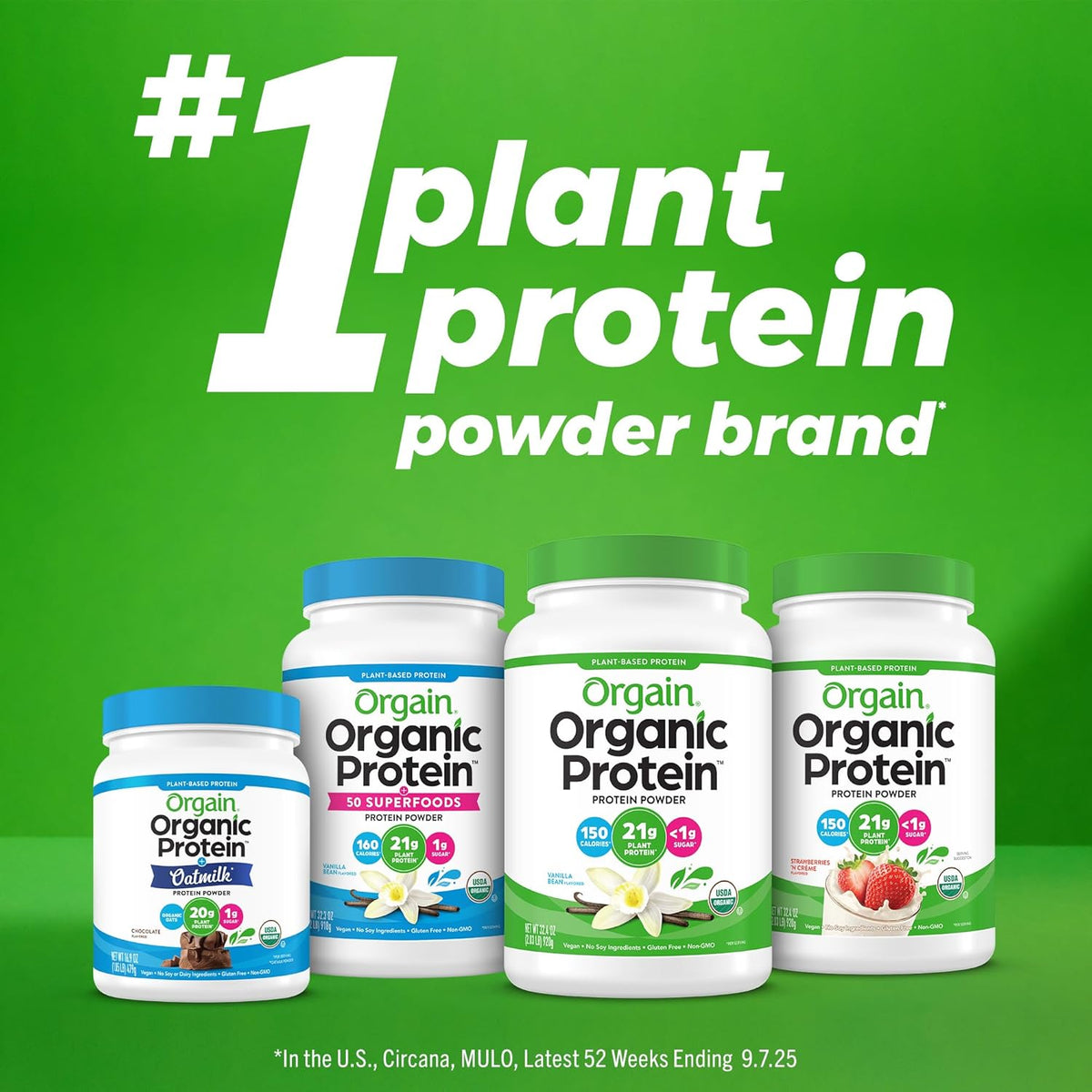 Orgain Organic Vegan 21g Protein Powder, Strawberries & Cream, 2.03 lb