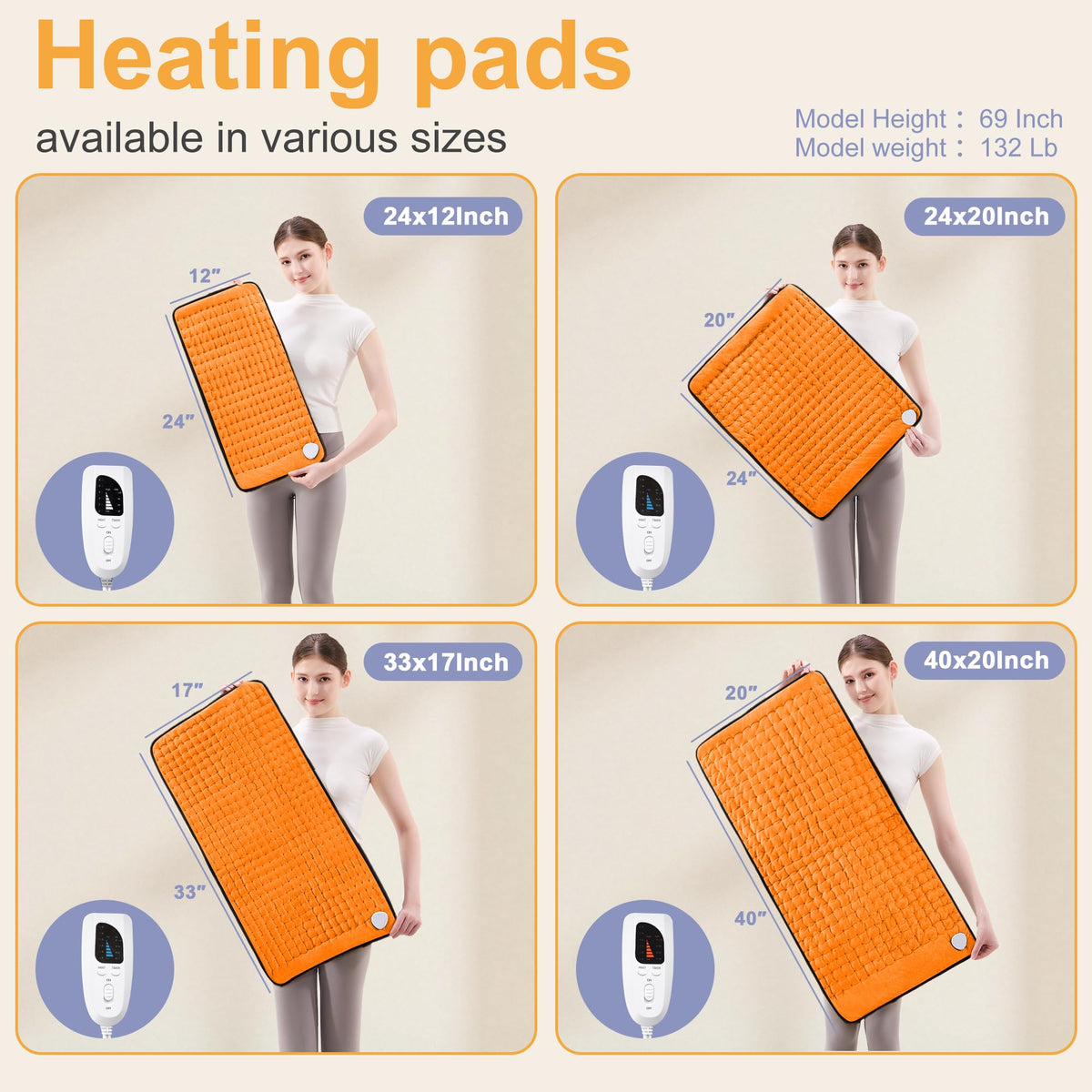 Heating Pad,Electric Heating Pad,Heating Pad for Back,Light Gray,24x12Inch
