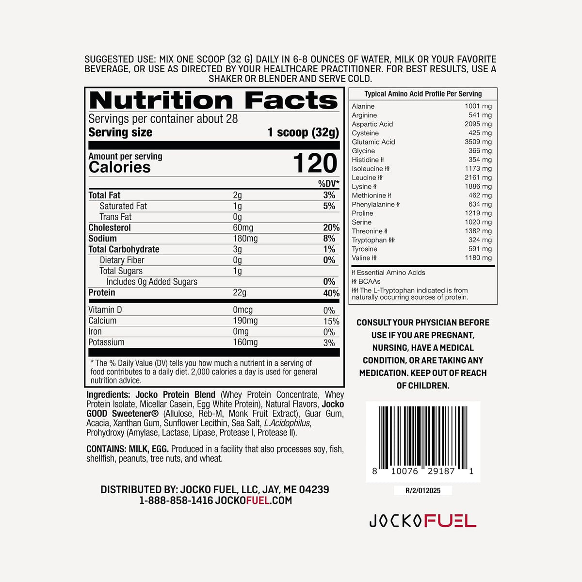 Jocko Fuel Whey Protein Powder, Gingerbread Cookie, 22g Protein, Digestive Enzymes + Probiotic Blend, No Sugar Added, with Essential Amino Acids + Electrolyte Minerals, 31 Servings