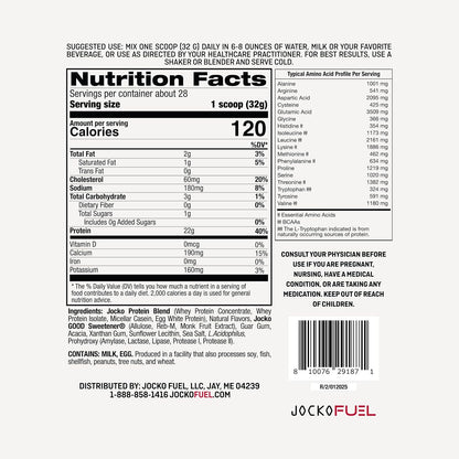 Jocko Fuel Whey Protein Powder, Gingerbread Cookie, 22g Protein, Digestive Enzymes + Probiotic Blend, No Sugar Added, with Essential Amino Acids + Electrolyte Minerals, 31 Servings