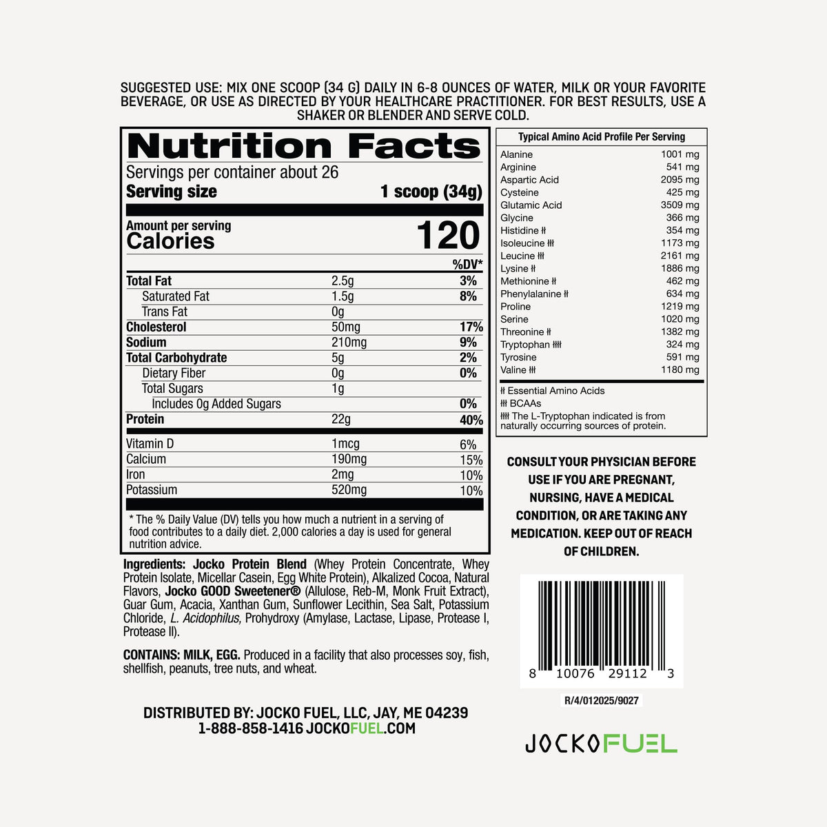 Jocko Fuel Whey Protein Powder, Gingerbread Cookie, 22g Protein, Digestive Enzymes + Probiotic Blend, No Sugar Added, with Essential Amino Acids + Electrolyte Minerals, 31 Servings