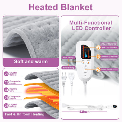 Heating Pad,Electric Heating Pad,Heating Pad for Back,Light Gray,24x12Inch
