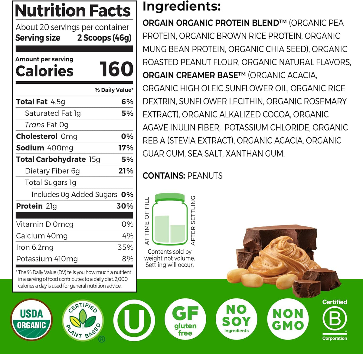 Orgain Organic Vegan 21g Protein Powder, Strawberries & Cream, 2.03 lb