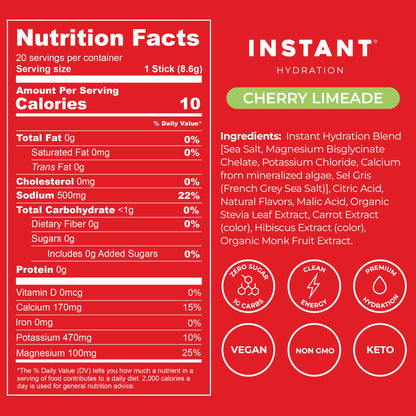 Instant Hydration Sugar Free Electrolytes Powder Packets - Strawberry Lemon Electrolyte Drink Mix & Travel Essentials - Post Workout Recovery, Brain Health, Muscle & Tissue Support - 20 Sticks