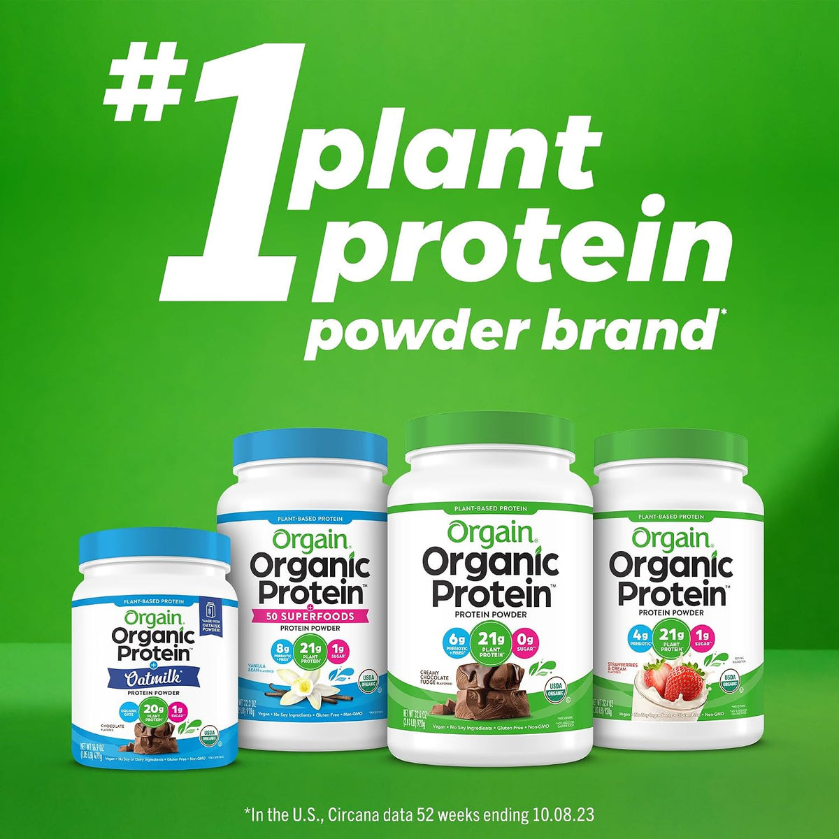 Orgain Organic Vegan 21g Protein Powder, Strawberries & Cream, 2.03 lb