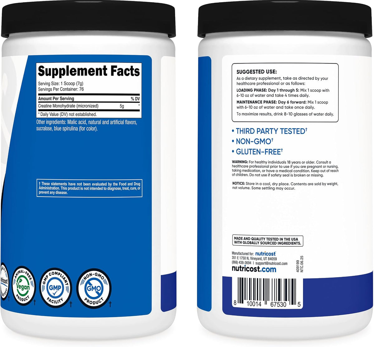 Nutricost Micronized Creatine Monohydrate Powder - 500g (100 Servings) - Pure Unflavored - 5g Per Serving - Non-GMO, Gluten Free