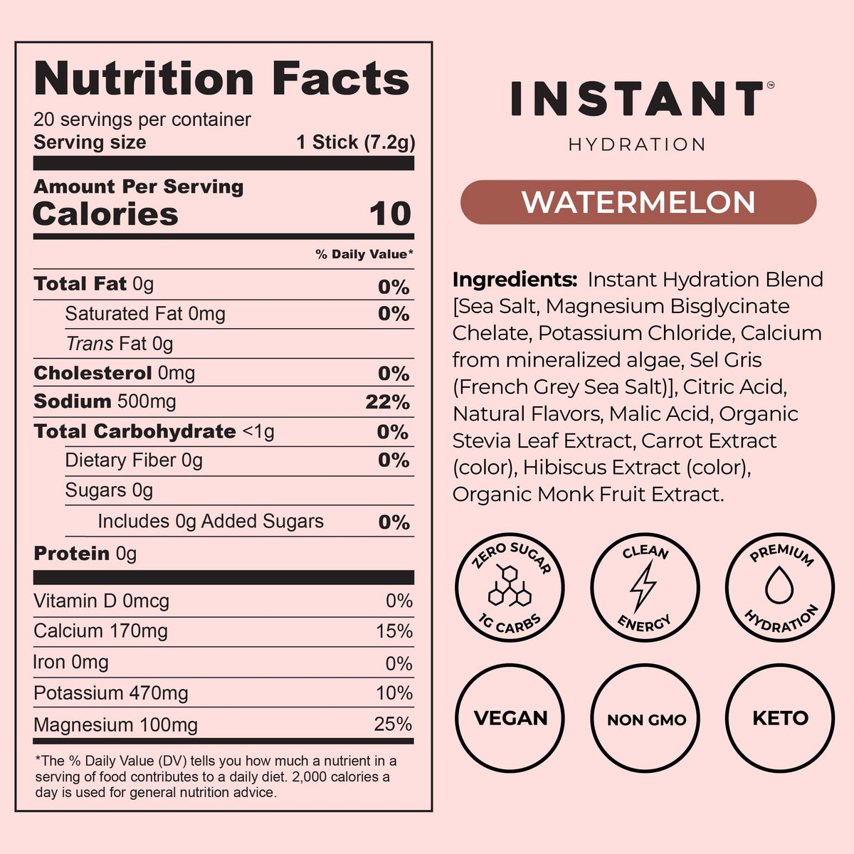 Instant Hydration Sugar Free Electrolytes Powder Packets - Strawberry Lemon Electrolyte Drink Mix & Travel Essentials - Post Workout Recovery, Brain Health, Muscle & Tissue Support - 20 Sticks