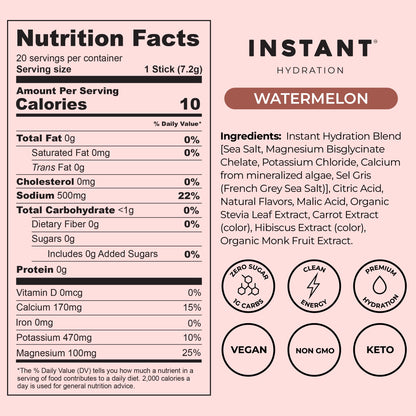 Instant Hydration Sugar Free Electrolytes Powder Packets - Strawberry Lemon Electrolyte Drink Mix & Travel Essentials - Post Workout Recovery, Brain Health, Muscle & Tissue Support - 20 Sticks