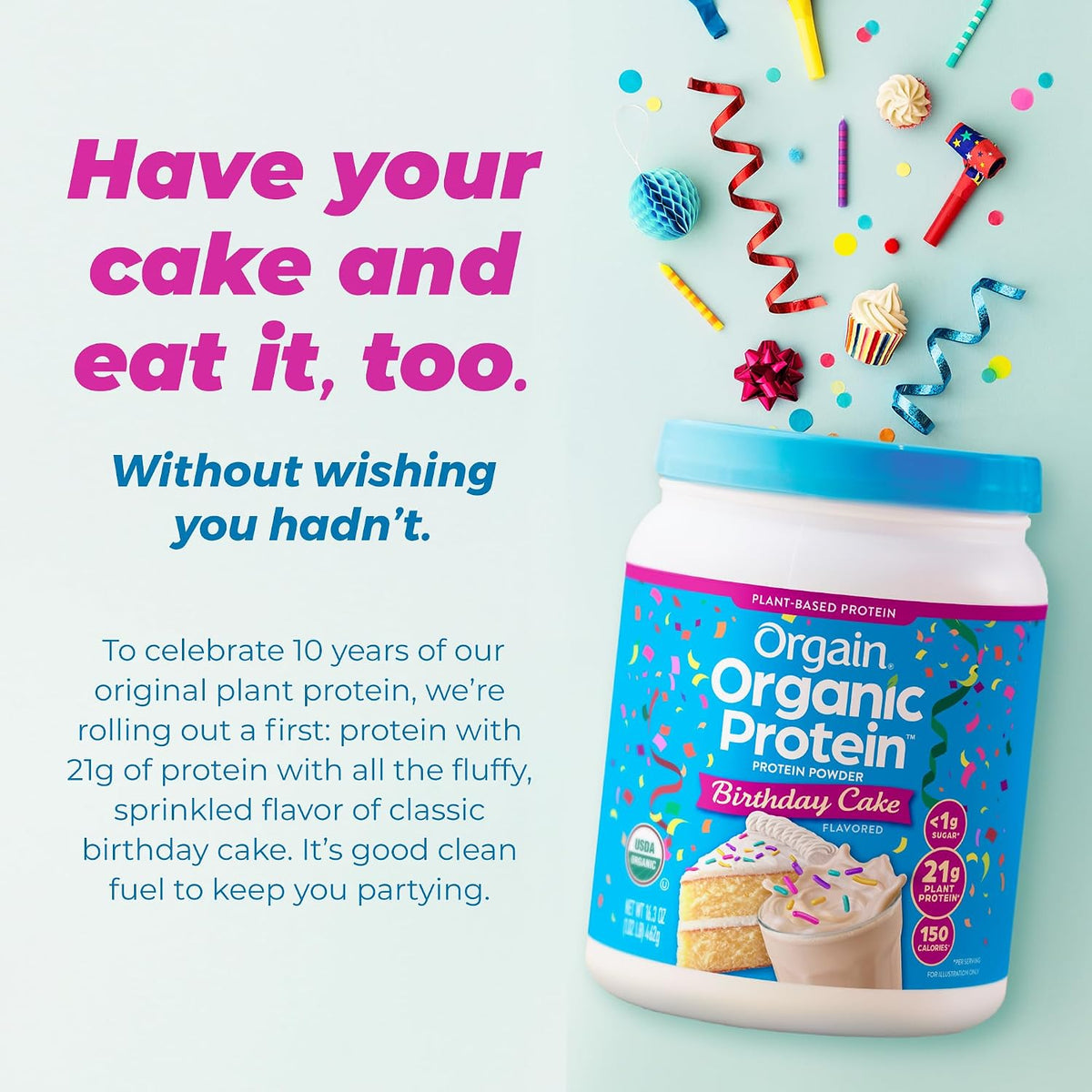 Orgain Organic Vegan 21g Protein Powder, Strawberries & Cream, 2.03 lb