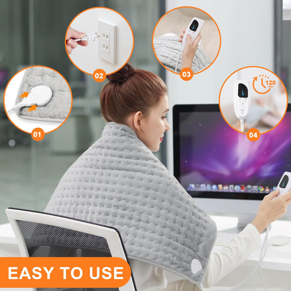 Heating Pad,Electric Heating Pad,Heating Pad for Back,Light Gray,24x12Inch