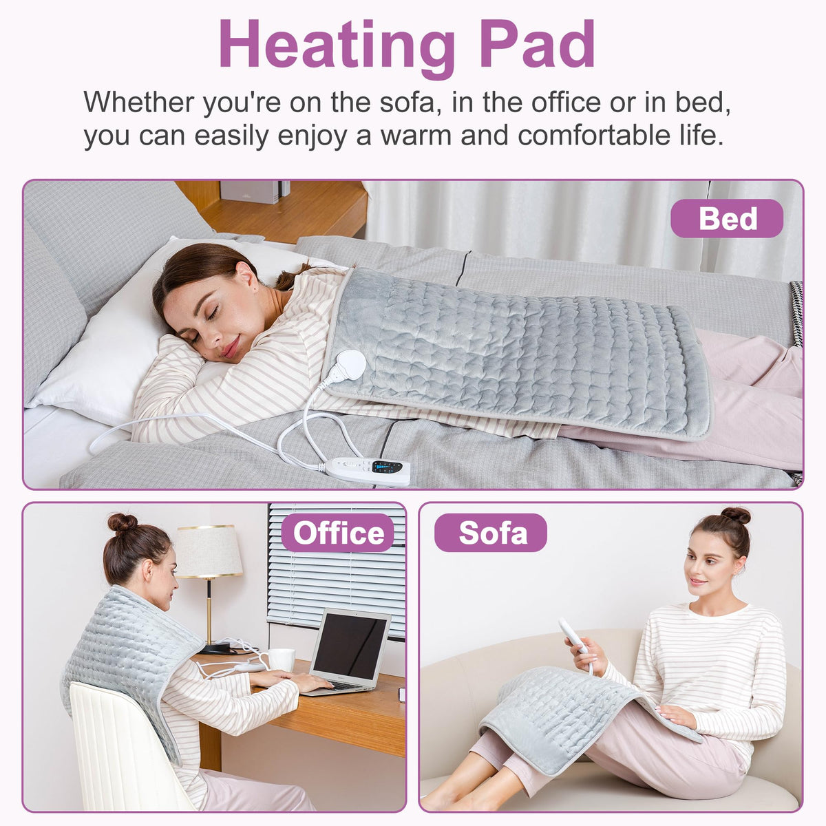 Heating Pad,Electric Heating Pad,Heating Pad for Back,Light Gray,24x12Inch