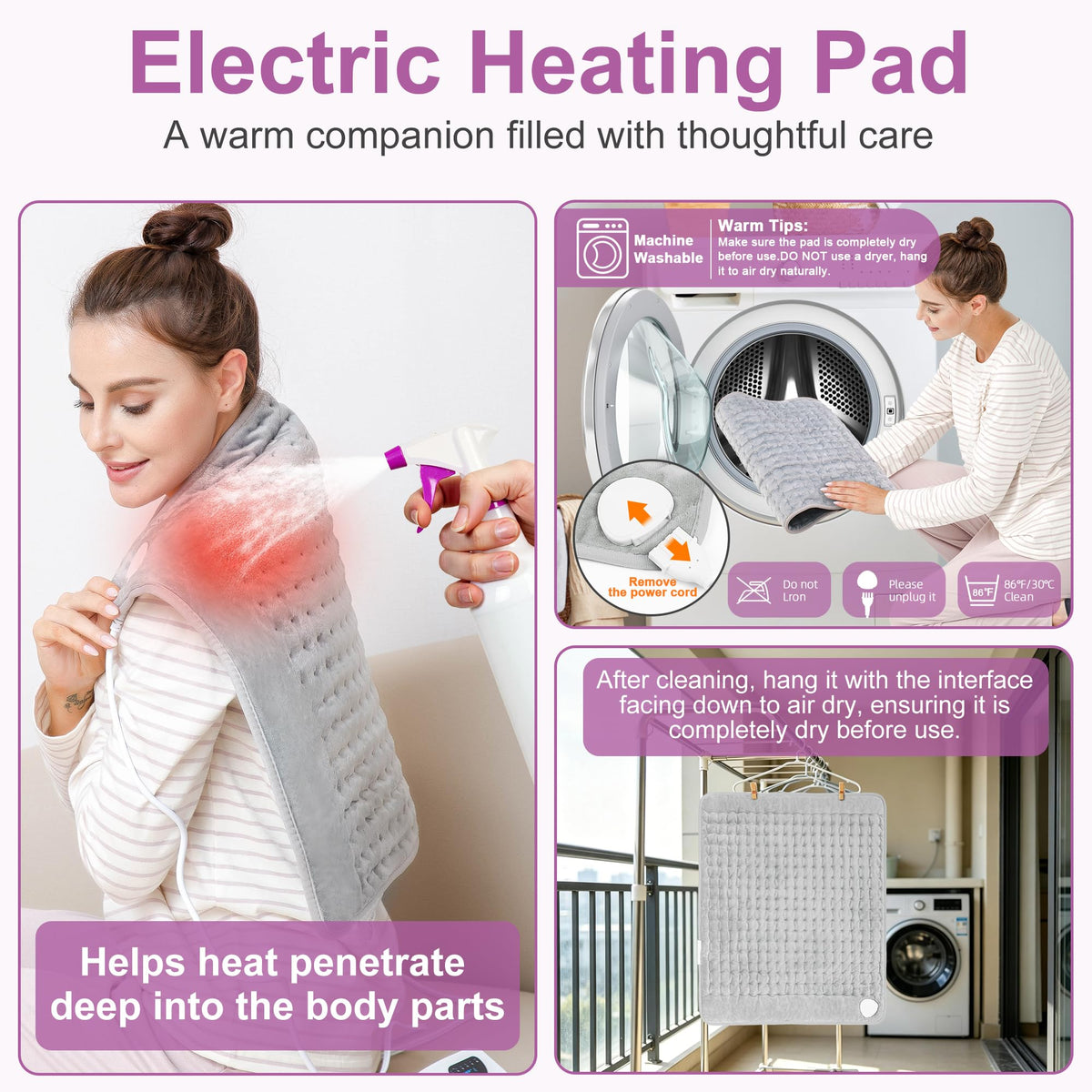 Heating Pad,Electric Heating Pad,Heating Pad for Back,Light Gray,24x12Inch