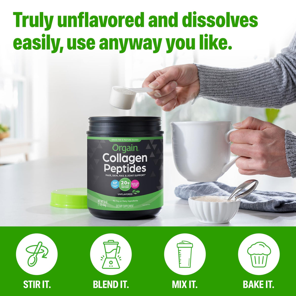 Orgain 20g Hydrolyzed Collagen Peptides + 50 Organic Superfoods Powder, 1lb