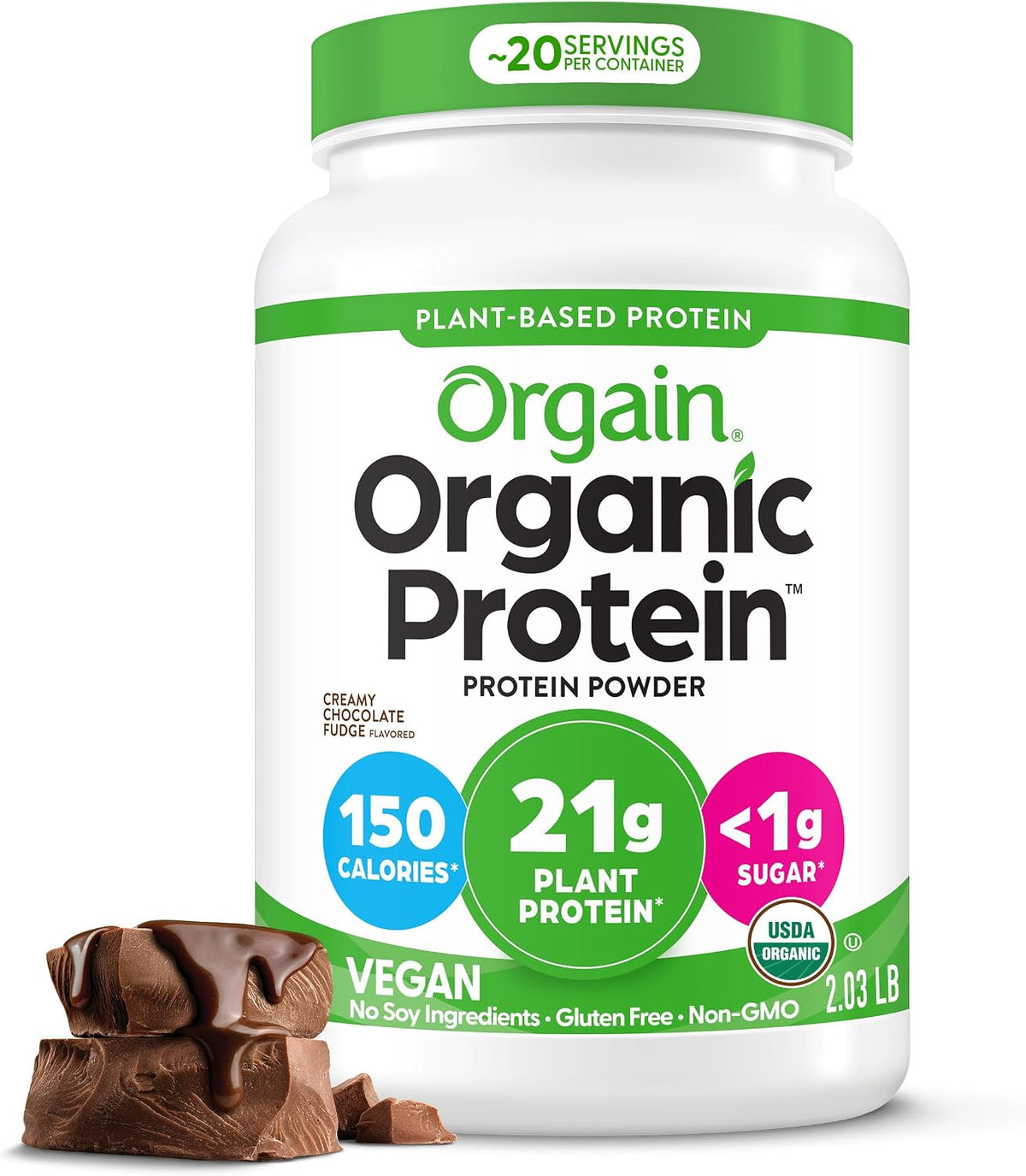 Orgain Organic Vegan 21g Protein Powder, Strawberries & Cream, 2.03 lb
