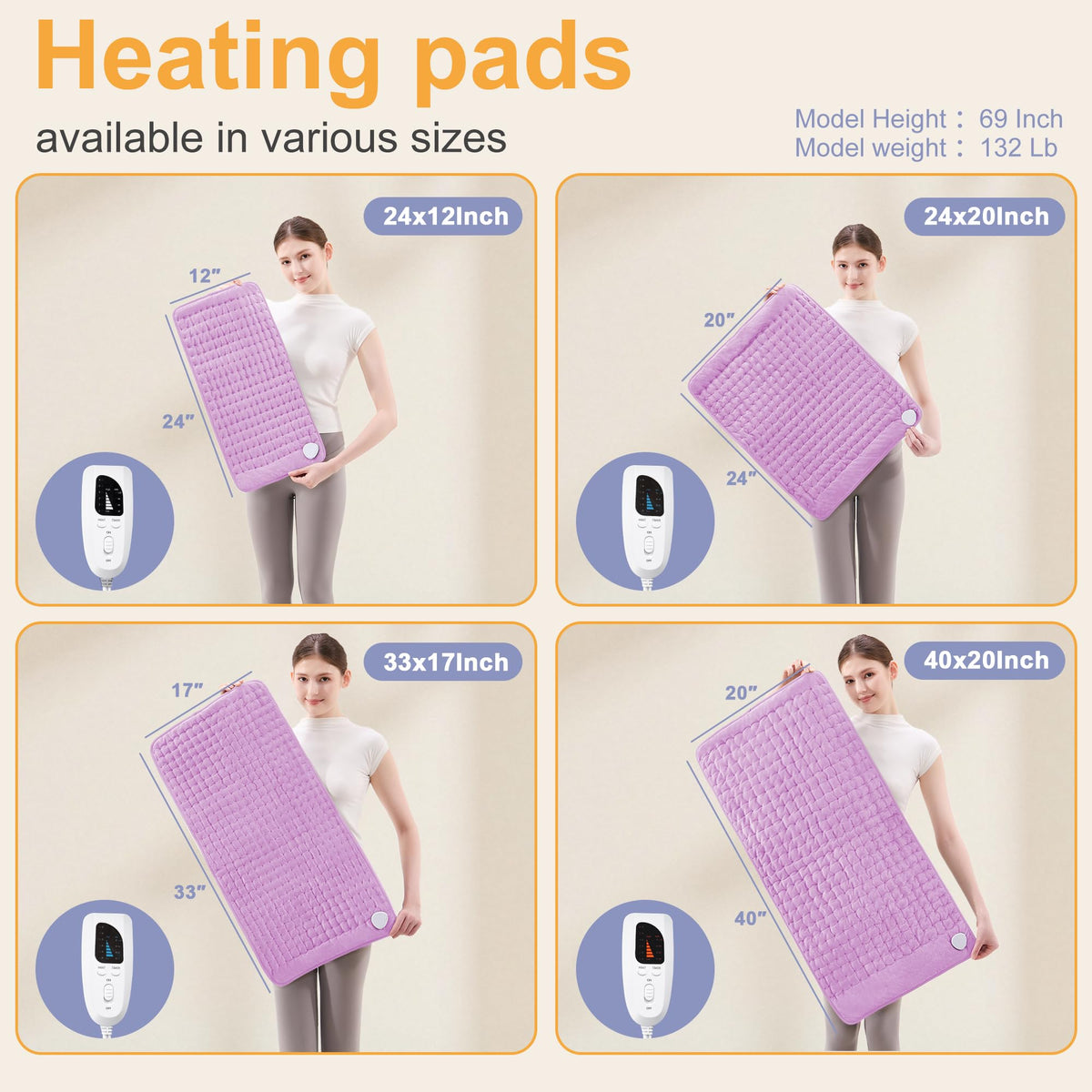 Heating Pad,Electric Heating Pad,Heating Pad for Back,Light Gray,24x12Inch