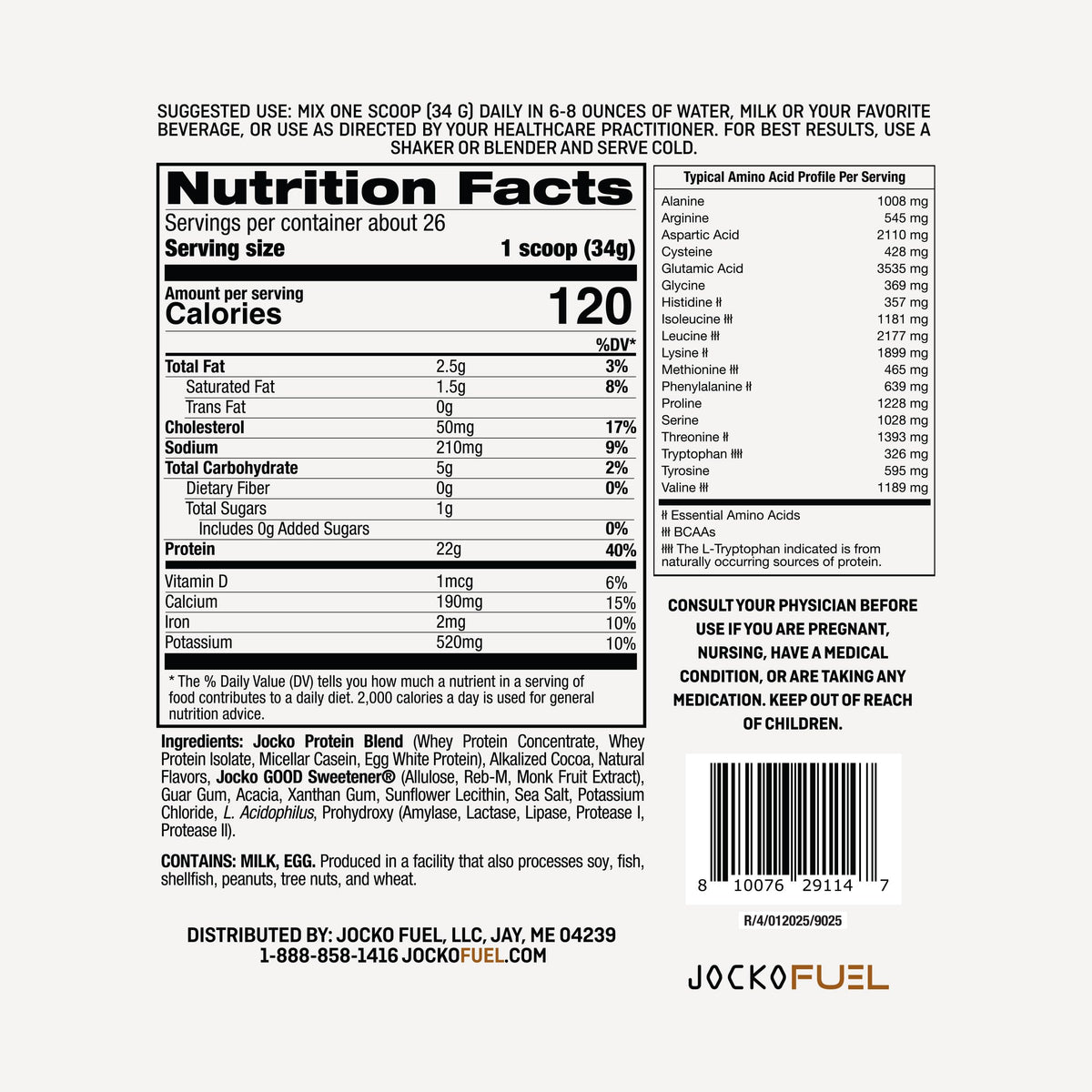 Jocko Fuel Whey Protein Powder, Gingerbread Cookie, 22g Protein, Digestive Enzymes + Probiotic Blend, No Sugar Added, with Essential Amino Acids + Electrolyte Minerals, 31 Servings