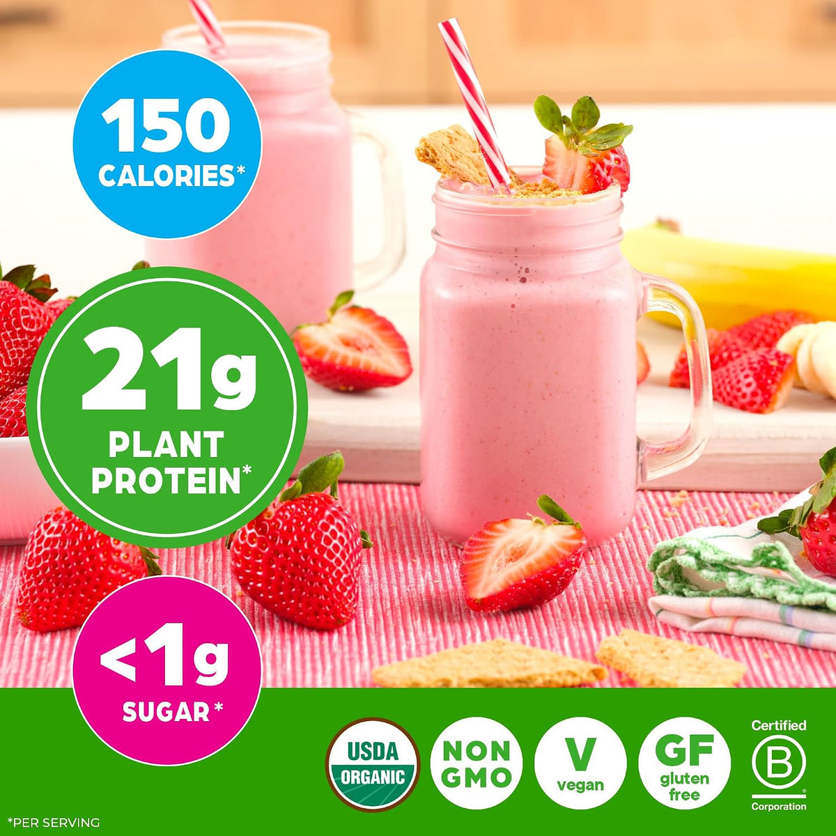 Orgain Organic Vegan 21g Protein Powder, Strawberries & Cream, 2.03 lb