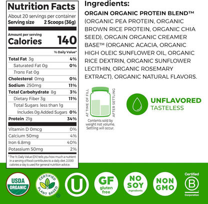 Orgain Organic Vegan 21g Protein Powder, Strawberries & Cream, 2.03 lb