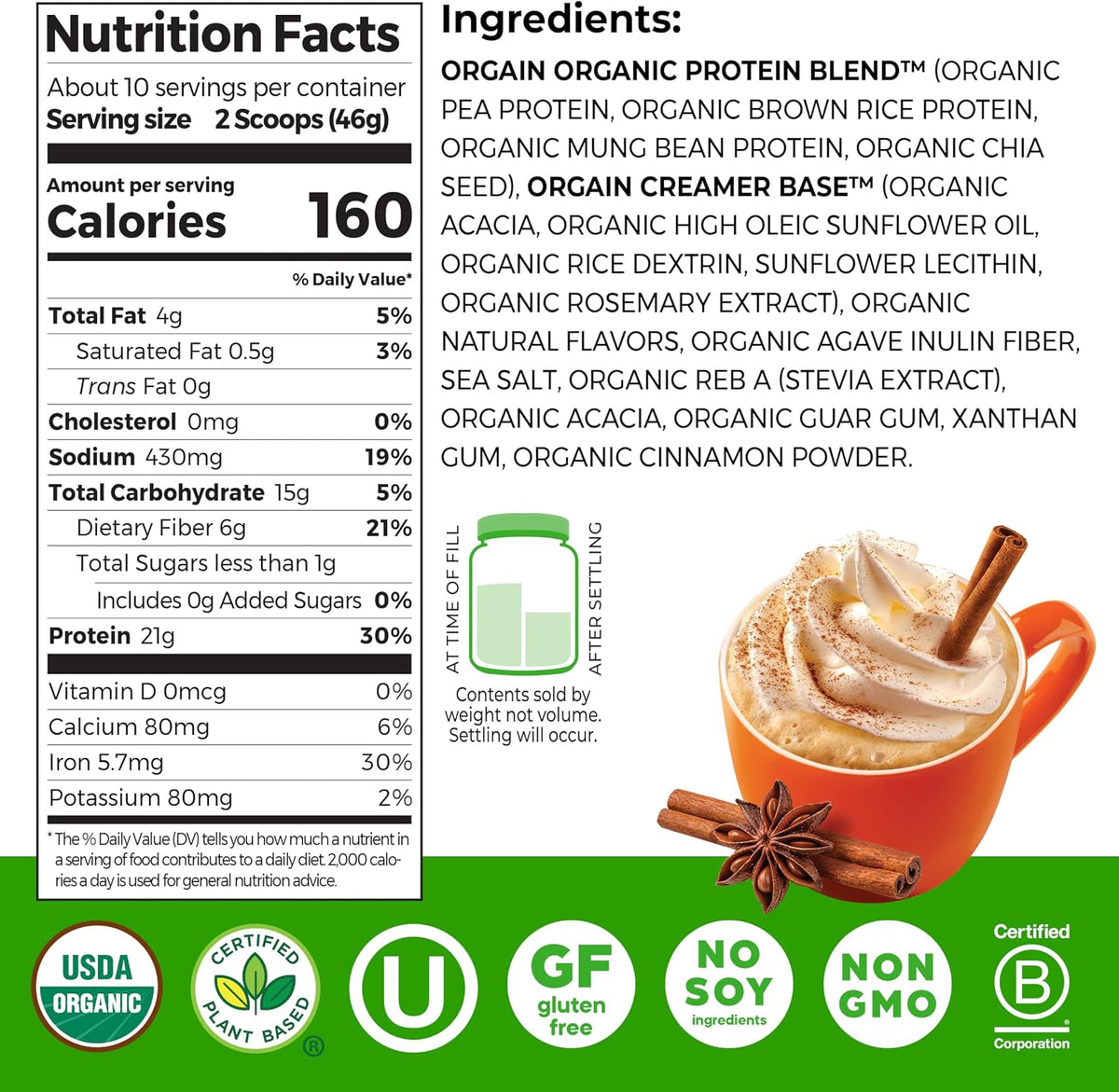 Orgain Organic Vegan 21g Protein Powder, Strawberries & Cream, 2.03 lb