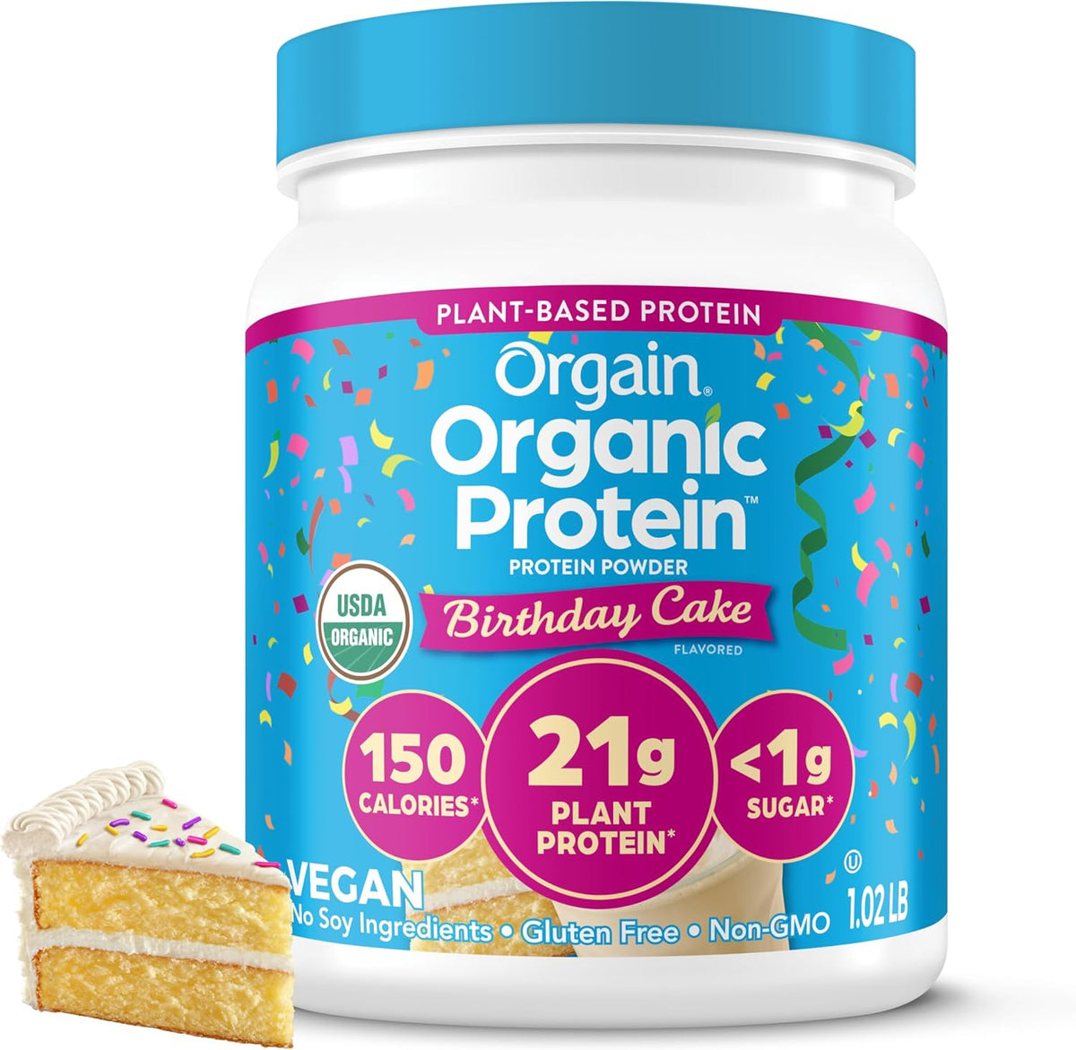 Orgain Organic Vegan 21g Protein Powder, Strawberries & Cream, 2.03 lb