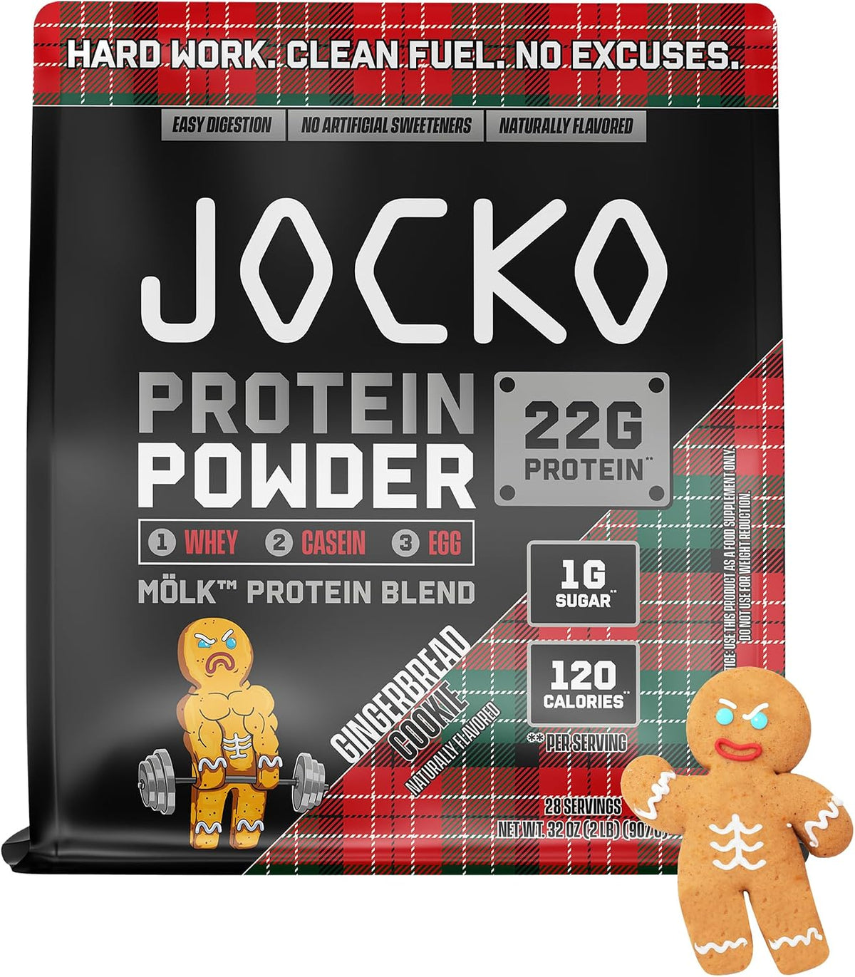 Jocko Fuel Whey Protein Powder, Gingerbread Cookie, 22g Protein, Digestive Enzymes + Probiotic Blend, No Sugar Added, with Essential Amino Acids + Electrolyte Minerals, 31 Servings
