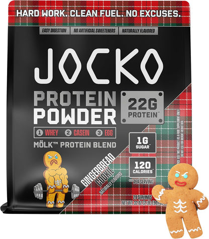Jocko Fuel Whey Protein Powder, Gingerbread Cookie, 22g Protein, Digestive Enzymes + Probiotic Blend, No Sugar Added, with Essential Amino Acids + Electrolyte Minerals, 31 Servings