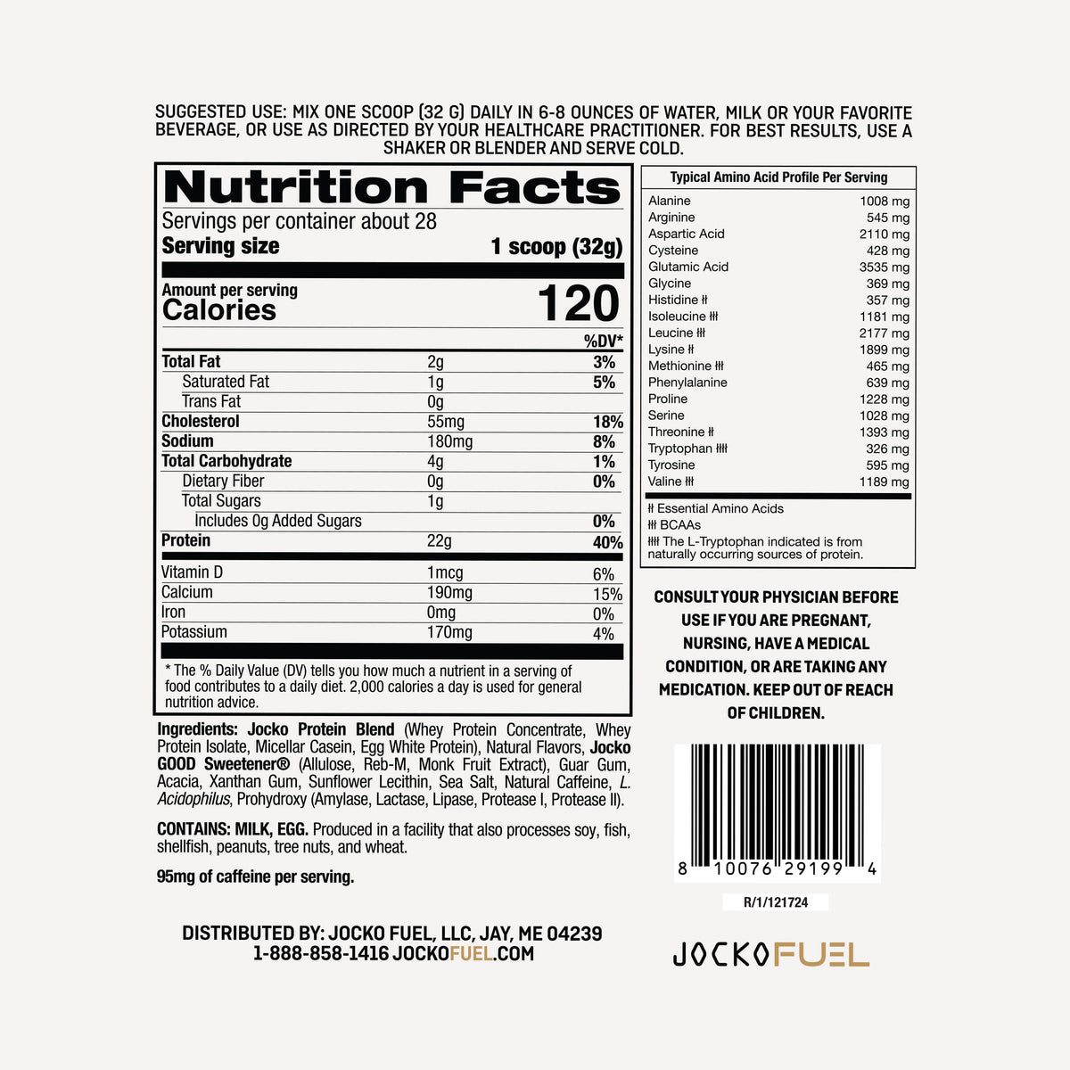 Jocko Fuel Whey Protein Powder, Gingerbread Cookie, 22g Protein, Digestive Enzymes + Probiotic Blend, No Sugar Added, with Essential Amino Acids + Electrolyte Minerals, 31 Servings
