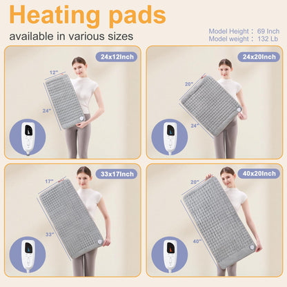 Heating Pad,Electric Heating Pad,Heating Pad for Back,Light Gray,24x12Inch
