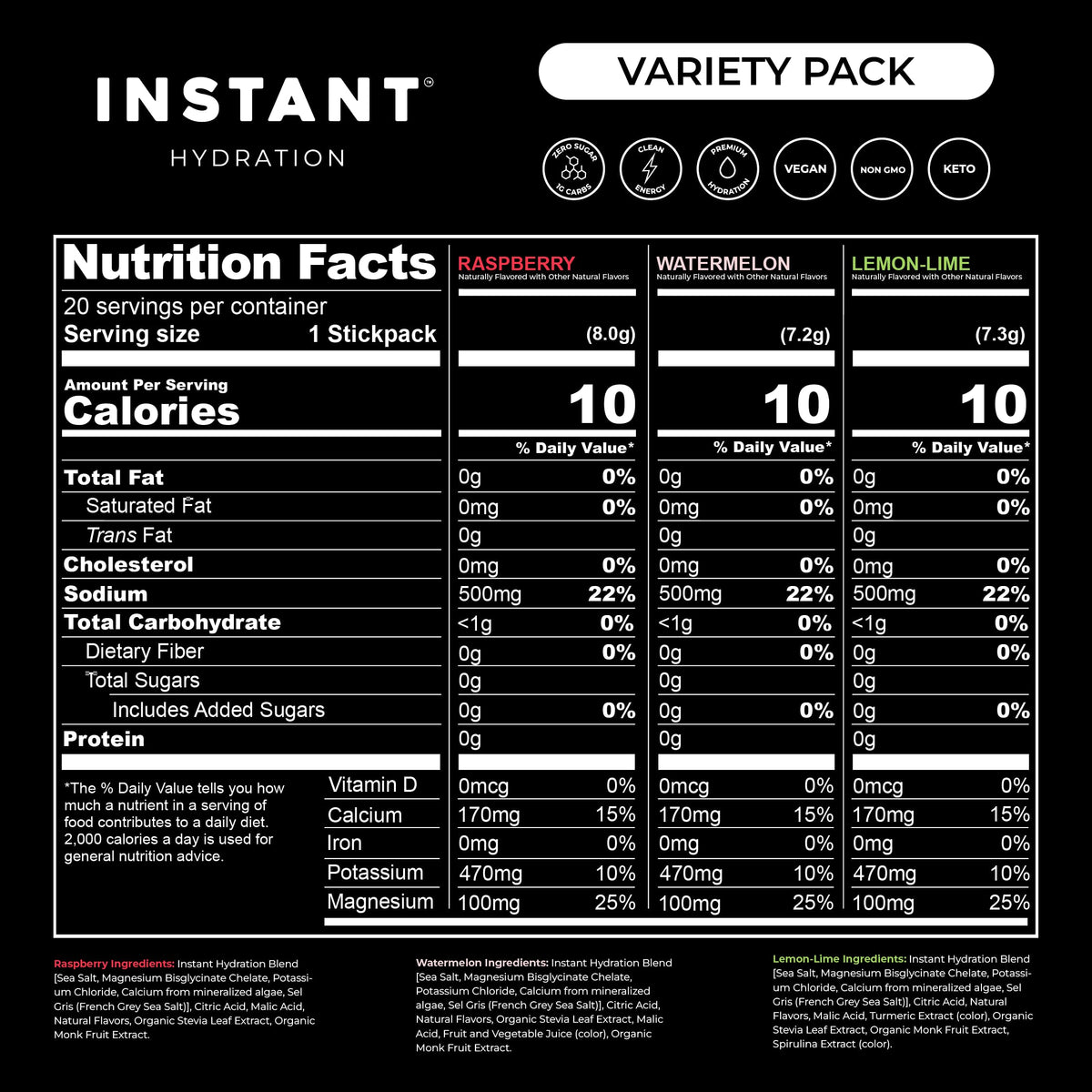 Instant Hydration Sugar Free Electrolytes Powder Packets - Strawberry Lemon Electrolyte Drink Mix & Travel Essentials - Post Workout Recovery, Brain Health, Muscle & Tissue Support - 20 Sticks
