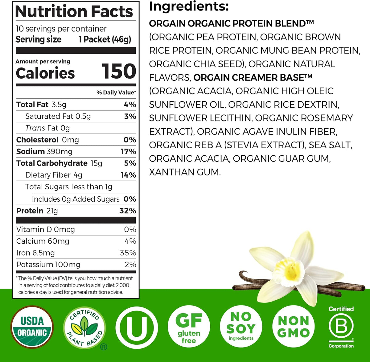Orgain Organic Vegan 21g Protein Powder, Strawberries & Cream, 2.03 lb