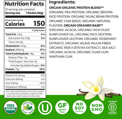 Orgain Organic Vegan 21g Protein Powder, Strawberries & Cream, 2.03 lb