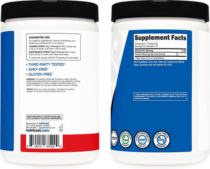 Nutricost Micronized Creatine Monohydrate Powder - 500g (100 Servings) - Pure Unflavored - 5g Per Serving - Non-GMO, Gluten Free