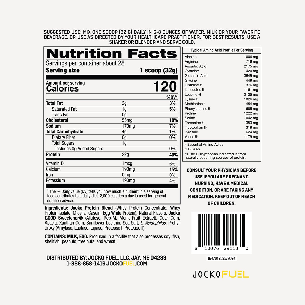 Jocko Fuel Whey Protein Powder, Gingerbread Cookie, 22g Protein, Digestive Enzymes + Probiotic Blend, No Sugar Added, with Essential Amino Acids + Electrolyte Minerals, 31 Servings