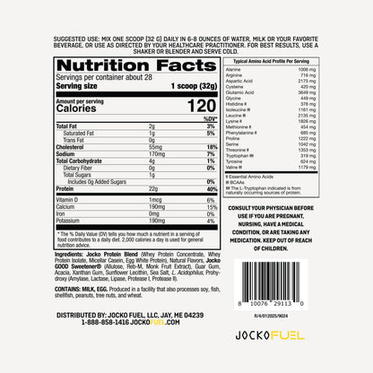 Jocko Fuel Whey Protein Powder, Gingerbread Cookie, 22g Protein, Digestive Enzymes + Probiotic Blend, No Sugar Added, with Essential Amino Acids + Electrolyte Minerals, 31 Servings